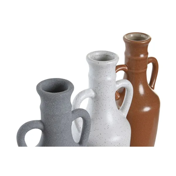 Vase DKD Home Decor White Grey Terracotta Porcelain 9,6 x 9 x 28,6 cm 9,6 x 9 x 29 cm (3 Units)