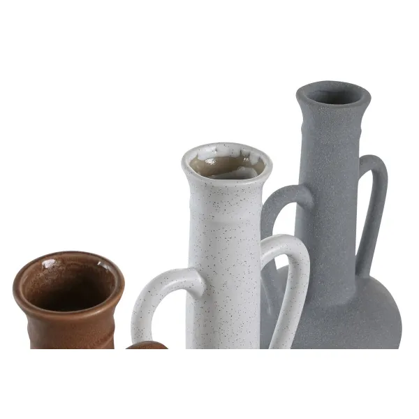 Vaza DKD Home Decor Balta Pilka Degtas molis Porcelianas 12,7 x 12,5 x 30 cm (3 vnt.)