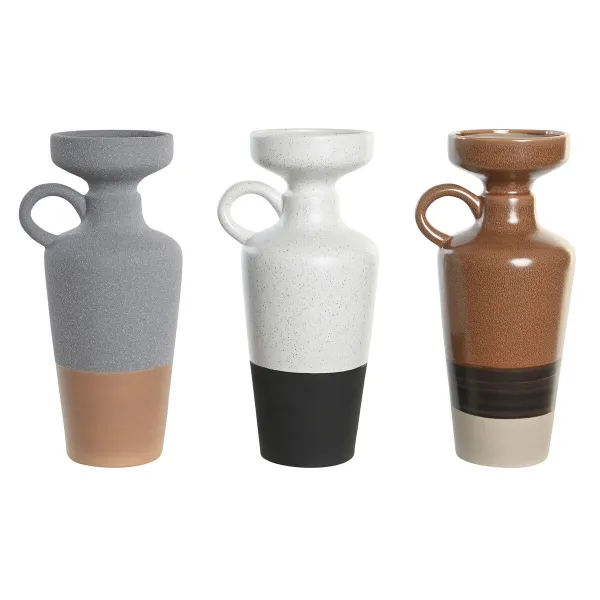 Maljakko DKD Home Decor Valkoinen Harmaa Terrakotta Posliini 13,3 x 11 x 27,3 cm 13,3 x 11 x 28 cm (3 osaa)