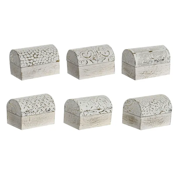 Jewelry box DKD Home Decor White Golden Aluminium Mango wood 7,5 x 5,3 x 5,3 cm (6 Units)