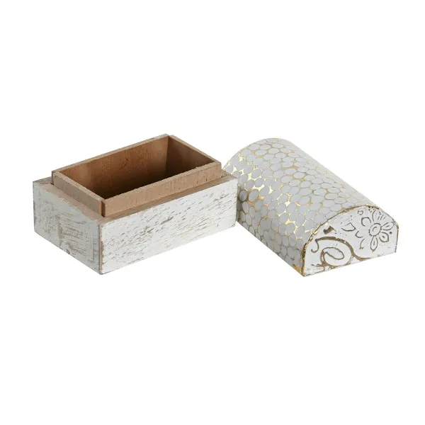 Dėžutė DKD Home Decor Balta Auksinis Aliuminis Mango mediena 7,5 x 5,3 x 5,3 cm (6 vnt.)