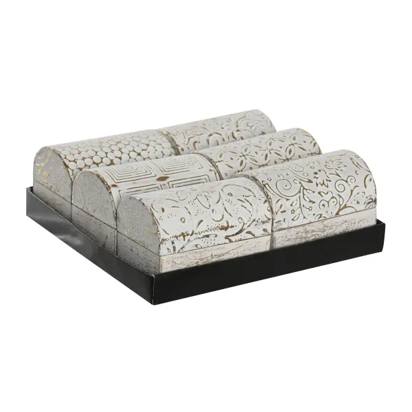 Jewelry box DKD Home Decor White Golden Aluminium Mango wood 7,5 x 5,3 x 5,3 cm (6 Units)