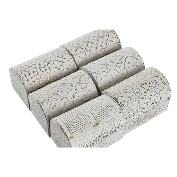 Jewelry box DKD Home Decor White Golden Aluminium Mango wood 7,5 x 5,3 x 5,3 cm (6 Units)