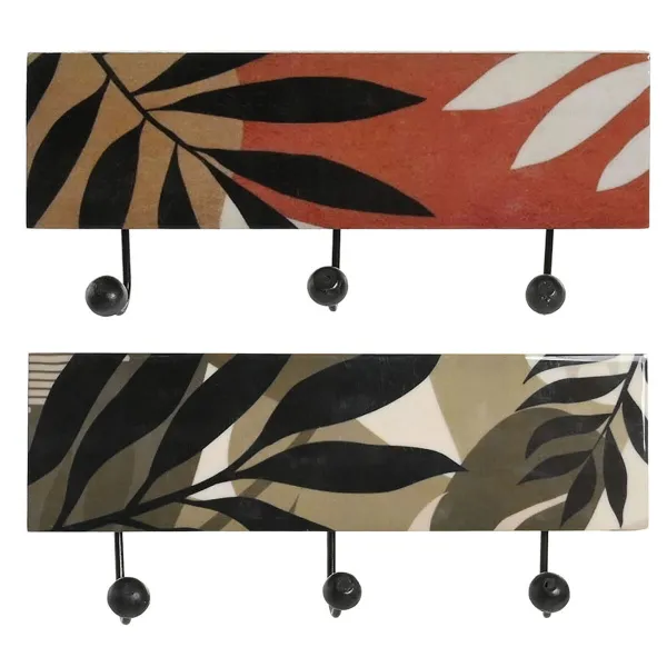 Настенная вешалка DKD Home Decor Разноцветный Железо Древесина манго Тропический Лист растения лаковый 38 x 5 x 18 cm (2 штук)