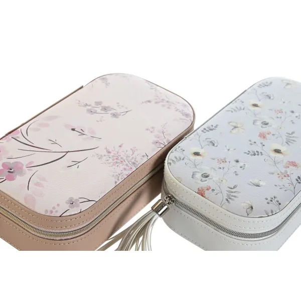 Jewelry box DKD Home Decor Blue Grey Camel Light Pink Polyurethane Mirror 18,5 x 10 x 5 cm (2 Units)