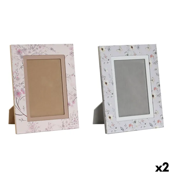 Nuotraukų rėmelis DKD Home Decor Mėlyna Balta Pilka Kupranugaris Šviesiai rožinis PVC Aliuminis (2 vnt.)