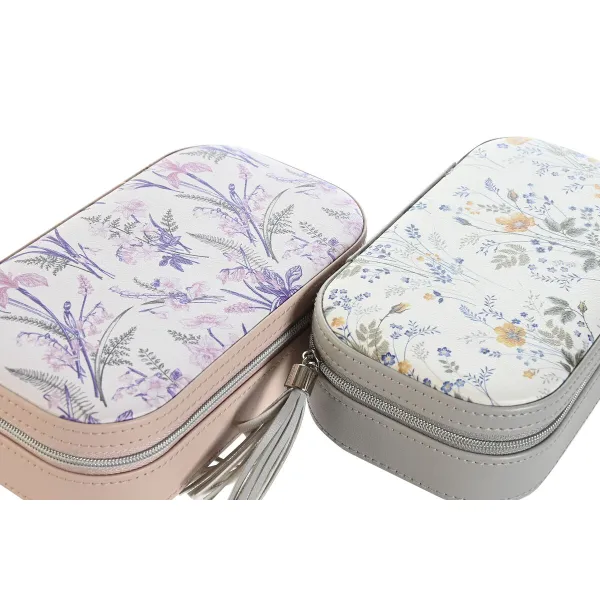 Jewelry box DKD Home Decor White Grey Lilac Light Pink Polyurethane Mirror 18,5 x 10 x 5 cm (2 Units)