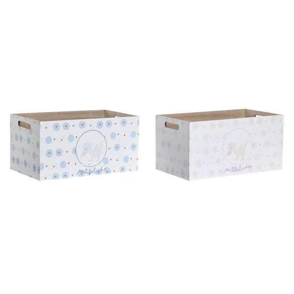 Контейнер для хранения DKD Home Decor Синий Розовый Деревянный MDF 36 x 21 x 18 cm (2 штук)