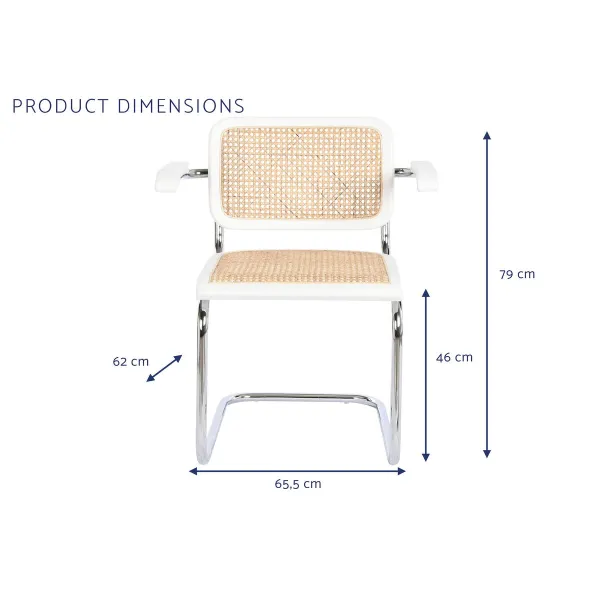 Tuoli käsinojilla DKD Home Decor Valkoinen Hopeinen Luonnollinen Rottinki Jalava 65,5 x 62 x 79 cm
