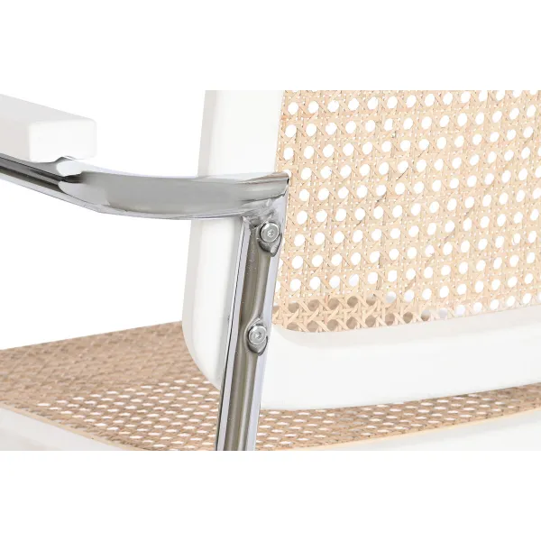 Chair with Armrests DKD Home Decor White Silver Natural Rattan Elm wood 65,5 x 62 x 79 cm