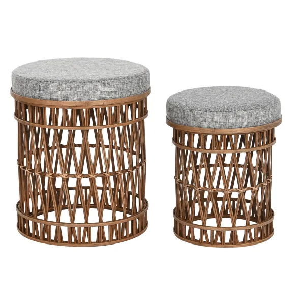 Atrama pėdoms DKD Home Decor 40 x 40 x 48 cm Pilka Ruda Bambukas Tropinis