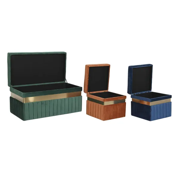 Банкетка DKD Home Decor Синий Зеленый Оранжевый Позолоченный Деревянный MDF 93 x 47 x 45 cm (3 штук)