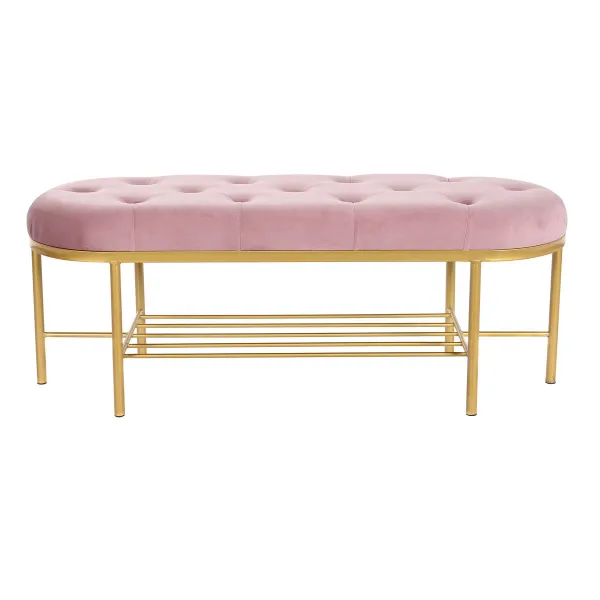 Банкетка DKD Home Decor 100 x 35 x 40 cm Розовый Позолоченный Металл