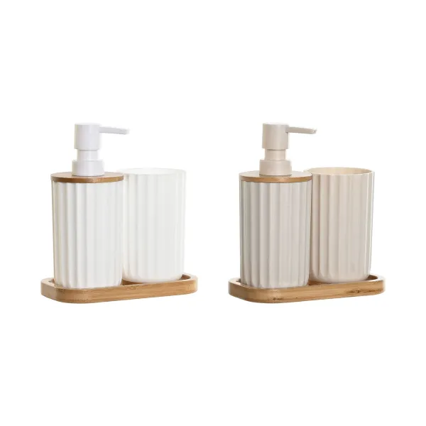 Vonios rinkinys DKD Home Decor Balta Rusvai gelsva Bambukas polistirenas 16 x 9 x 18 cm 3 Dalys (2 vnt.)