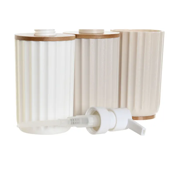 Kylpysetti DKD Home Decor Valkoinen Beige Bambu polystyreeni 16 x 9 x 18 cm 3 Kappaletta (2 osaa)