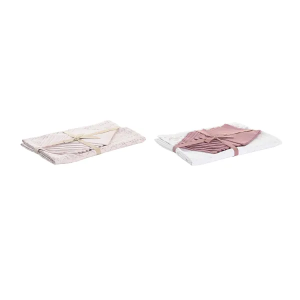 Galda drānas un salvetes DKD Home Decor 150 x 250 x 0,5 cm Rozā Balts (2 gb.)