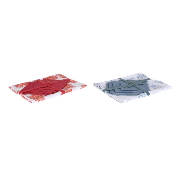 Staltiesė ir servetėlės DKD Home Decor 150 x 150 x 0,5 cm Mėlyna Fuksija (2 vnt.)