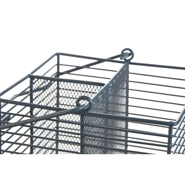 Cutlery basket DKD Home Decor Blue White Metal Rubber wood 18 x 18 x 15 cm (2 Units)
