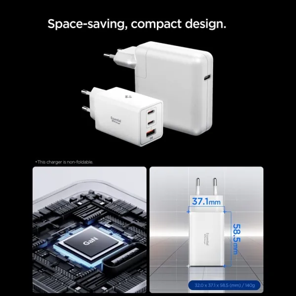 Spigen Essential EE673EU GaN Pro - Wall Charger 2x USB-C + USB-A 67W (White)