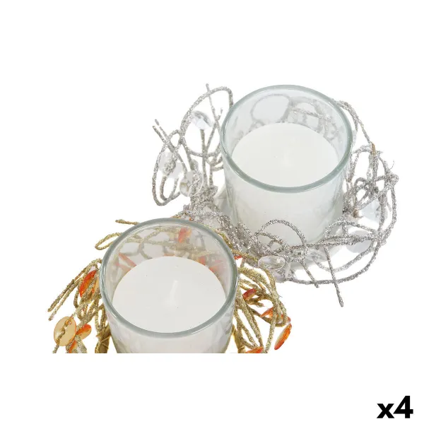 Candle DKD Home Decor Golden Silver Christmas 10.5 x 10.5 x 7 cm 10,5 x 10,5 x 7 cm (4 Units)