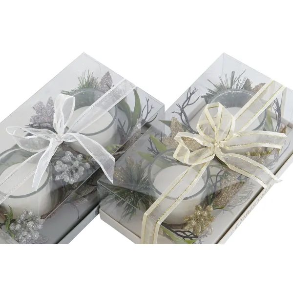 Candle Set DKD Home Decor Golden Silver Christmas 10 x 10 x 7 cm (2 Units)