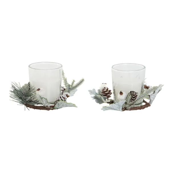 Sveču Komplekts DKD Home Decor Balts Ziemassvētki 10 x 10 x 7 cm 19 x 10.5 x 7 cm (2 gb.)