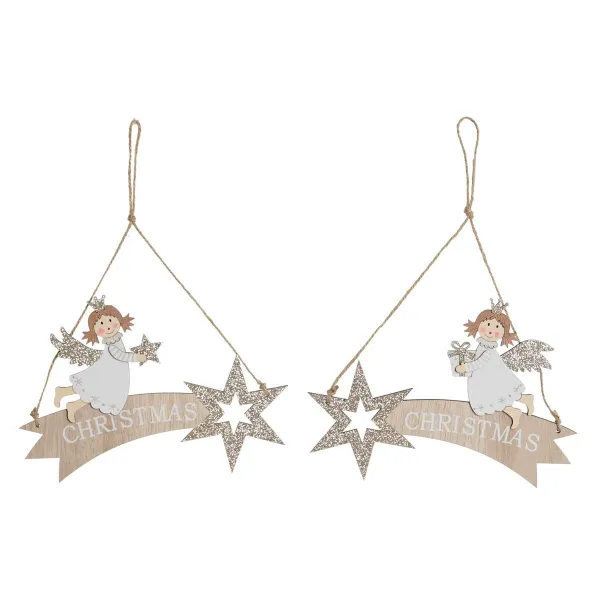 Piekaramais dekors DKD Home Decor Balts Bronza Koks 22,5 x 0,5 x 15 cm (2 gb.)
