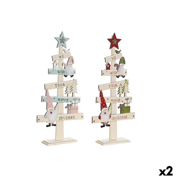 Новогодняя ёлка DKD Home Decor Красный Розовый Деревянный 17,5 x 5 x 38 cm (2 штук)
