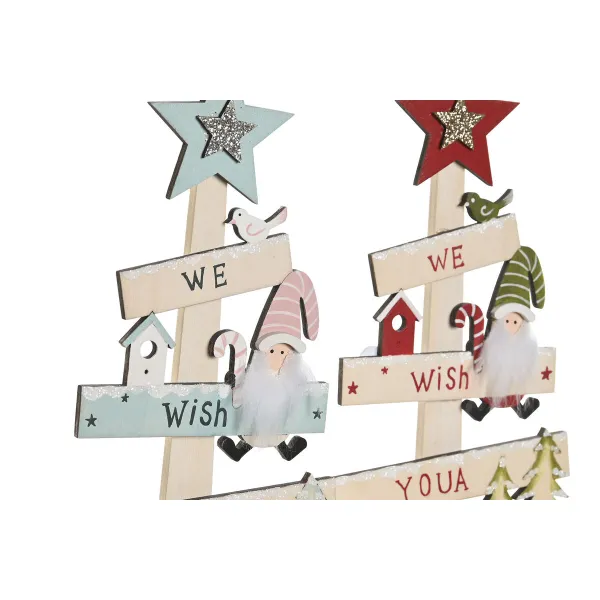Новогодняя ёлка DKD Home Decor Красный Розовый Деревянный 17,5 x 5 x 38 cm (2 штук)