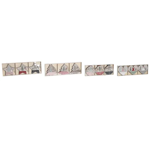 Kabantis dekoras DKD Home Decor Raudona Rožinė Medžio 23 x 1,5 x 9 cm (6 Dalys) (4 vnt.)
