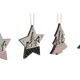 Подвесной декор DKD Home Decor Красный Розовый Деревянный 23 x 1,5 x 9 cm (6 Предметы) (4 штук)
