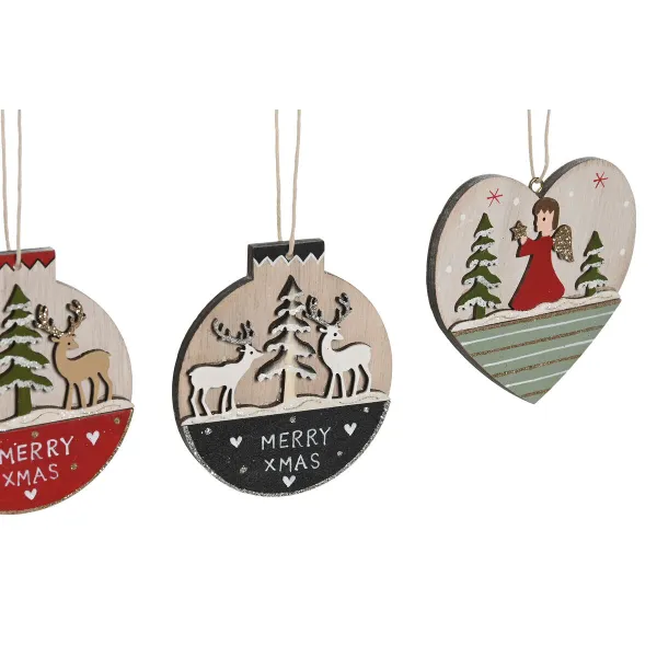 Подвесной декор DKD Home Decor Красный Розовый Деревянный 23 x 1,5 x 9 cm (6 Предметы) (4 штук)