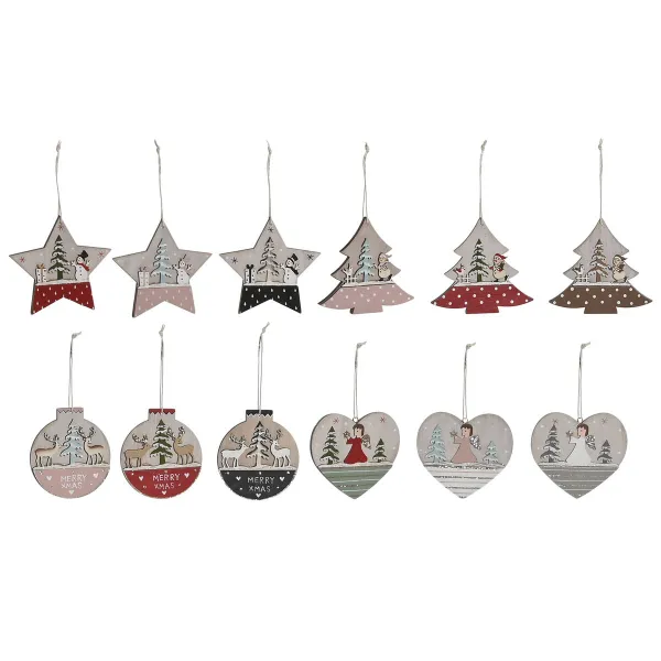 Hanging decoration DKD Home Decor Red Pink Wood 23 x 1,5 x 9 cm (6 Pieces) (4 Units)