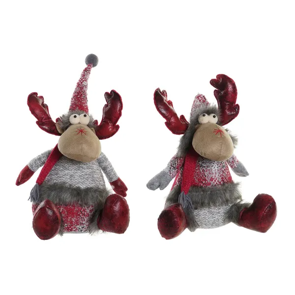 Ziemassvētku Nieciņš DKD Home Decor Sarkans Pelēks Ziemeļbrieži 27 x 19 x 32 cm (2 gb.)