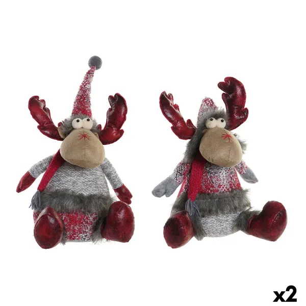 Ziemassvētku Nieciņš DKD Home Decor Sarkans Pelēks Ziemeļbrieži 27 x 19 x 32 cm (2 gb.)