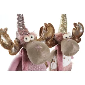 Новогоднее украшение DKD Home Decor Белый Розовый Позолоченный Северный олень 20 x 19 x 50 cm (2 штук)