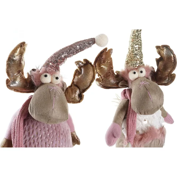 Christmas bauble DKD Home Decor White Pink Golden Reindeer 15 x 17 x 50 cm (2 Units)