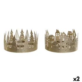 Рождественский подсвечник DKD Home Decor Позолоченный Натуральный 16,5 x 16,5 x 8,5 cm (2 штук)