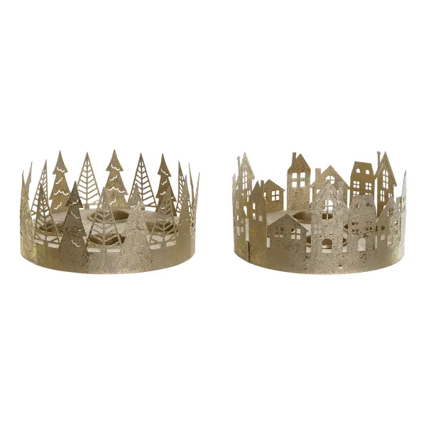 Рождественский подсвечник DKD Home Decor Позолоченный Натуральный 16,5 x 16,5 x 8,5 cm (2 штук)