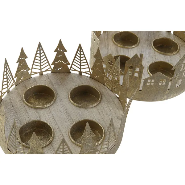 Рождественский подсвечник DKD Home Decor Позолоченный Натуральный 16,5 x 16,5 x 8,5 cm (2 штук)