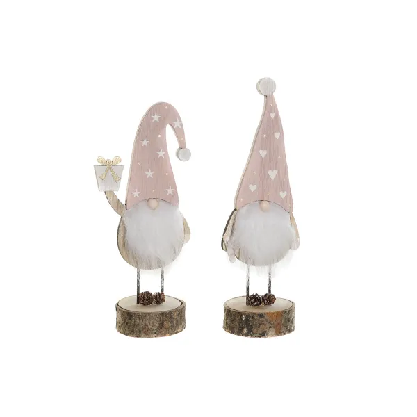 Kalėdų papuošalai DKD Home Decor Natūralus Šviesiai rožinis Nykštukas 10 x 8 x 23,5 cm (2 vnt.)