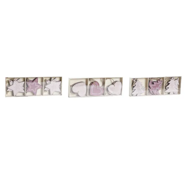 Piekaramais dekors DKD Home Decor Rozā Gaiši Rozā Koks 6,5 x 1 x 6,5 cm (9 Daudzums) (3 gb.)