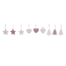 Riippuva koriste DKD Home Decor Pinkki Vaaleanpunainen Puu 6,5 x 1 x 6,5 cm (9 Kappaletta) (3 osaa)