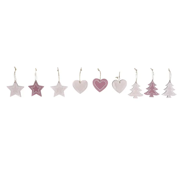 Kabantis dekoras DKD Home Decor Rožinė Šviesiai rožinis Medžio 6,5 x 1 x 6,5 cm (9 Dalys) (3 vnt.)