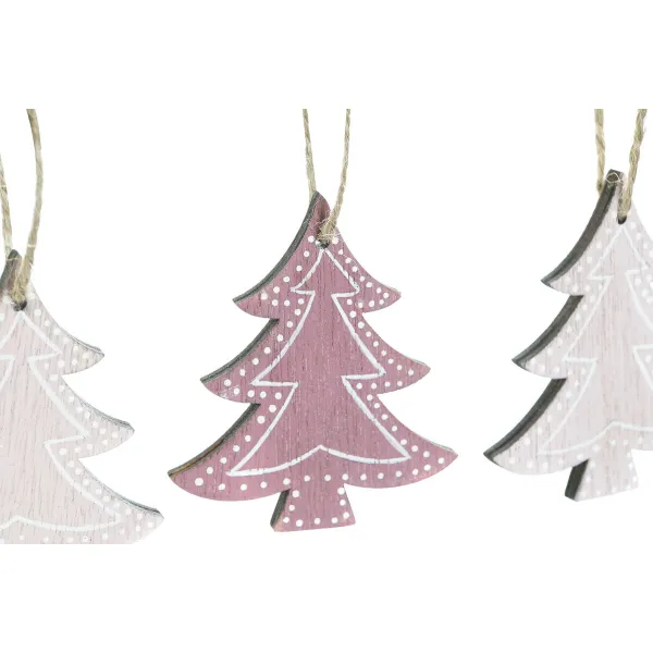 Piekaramais dekors DKD Home Decor Rozā Gaiši Rozā Koks 6,5 x 1 x 6,5 cm (9 Daudzums) (3 gb.)