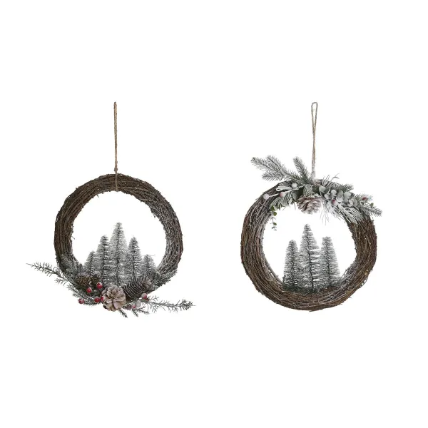 Ziemassvētku vainags DKD Home Decor Dabisks pīts Ananāss Sniegputenis 32 x 7 x 32 cm (2 gb.)