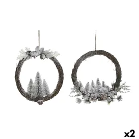Рождественский венок DKD Home Decor Натуральный плетеный Ананас снежный 46 x 7 x 46 cm (2 штук)