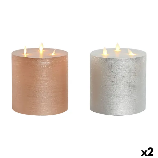 LED Candle DKD Home Decor Golden Silver 15 x 15 x 15 cm (AA) (2 Units)