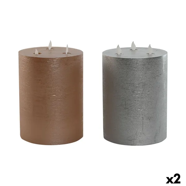 Svece LED DKD Home Decor Bronza Sudrabains 15 x 15 x 20 cm (AA) (2 gb.)