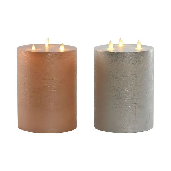 Svece LED DKD Home Decor Bronza Sudrabains 15 x 15 x 20 cm (AA) (2 gb.)